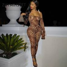 ZHYMIHRET-Mono de leopardo con cuello de barco para mujer, mono de manga acampanada con hombros descubiertos, de malla, Sexy, con estampado de serpiente, 2021 2024 - compra barato