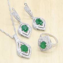 Exquisite Women Silver Color Jewelry Sets Earrings Ring Pendant Necklace Set Green Crystal 5 Colors Dubai 2024 - buy cheap