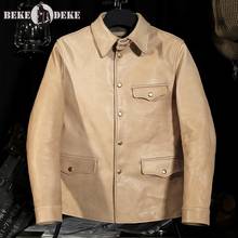 Japanese Vintage Horsehide Cargo Jacket Autumn Winter Single Breasted Casual Coat Mens Genuine Leather Jackets 5XL 2024 - buy cheap