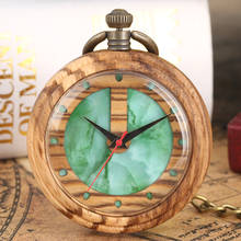 Marmoreio agradável Verde Padrão de Marcação Relógios de Bolso Encantador Relógio de Bolso de Quartzo para Senhoras Luz Marrom Caixa De Madeira De Madeira Pingente 2024 - compre barato