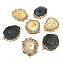 Natural Stone Crystal Agates Charm Connectors Pendant Black Yellow Double Hole Jewelry Making Necklace Bracelet 30x35-35x45mm 2024 - buy cheap