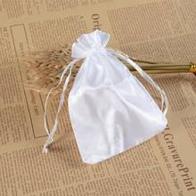 50 шт./лот 16x20 см белая атласная шелковая ткань мешок Свадебный шнурок мешочек для украшений Подарок для макияжа, париков Упаковочные пакеты можно настроить логотип 2024 - купить недорого