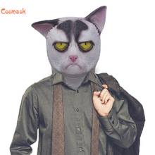 Cosmask-mascarilla de gato blanco feliz, disfraz de Halloween, máscara de látex de caucho, cabeza de Animal, novedad 2024 - compra barato