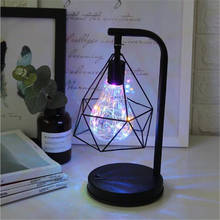 Simples retro ferro lâmpada de mesa aa bateria oco forma diamante luz da noite do vintage lâmpada leitura quarto iluminação cabeceira 2024 - compre barato