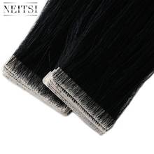 Neitsi прямая лента для наращивания человеческих волос из искусственной кожи, завязанная вручную, невидимая бесшовная лента для наращивания, 16 дюймов, 20 дюймов, 24 дюйма 2024 - купить недорого