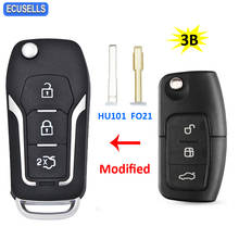 Складной чехол для автомобильного ключа-пульта с 3 кнопками для Ford Focus 2 3 Mondeo Fiesta C MAX S MAX Kuga Galaxy HU101 FO21 2024 - купить недорого