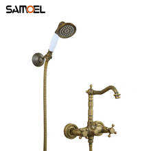 Classic European Antique Brass Wall Mounted Bathtub Faucet Mixer Dual Handle Copper Black Rotating Shower Tap BF1027 2024 - buy cheap