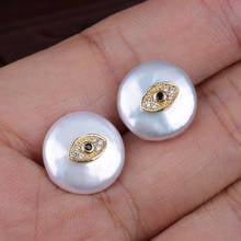 cz micro pave tiny blue eye evil eye protection charms natural coin freshwater pearl bead charm button stud earring for women 2024 - buy cheap