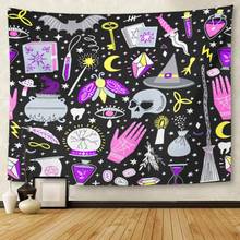 Pattern Magic Witch Witchcraft Alchemy Black Bohemian Drawing Drawn Tapestry Wall Hanging for Living Room Bedroom Dorm 50x60 in 2024 - buy cheap