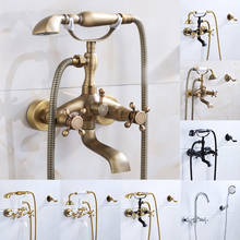 Conjunto de torneira de banheira e chuveiro para banheiro, montagem na parede, conjunto de torneira de bronze antigo, ouro/preto, alça dupla 2024 - compre barato