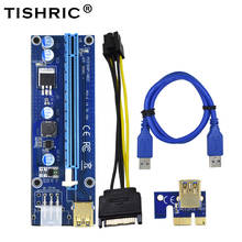 Tisocial ver009s riser cartão pcie pci-e pci express molex, adaptador extensor usb 3.0 led 6pin para sata 1x 16x para mineração btc, com 10 peças 2024 - compre barato