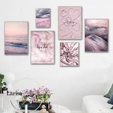 Póster de paisaje púrpura Rosa nórdico, pintura de lienzo de campo de plumas de montaña de nieve, cuadro de decoración artística de pared para el hogar hermoso 2024 - compra barato