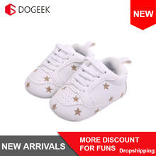 DOGEEK Baby Crib Shoes Leather Printed Boys Girls Soft Bottom First Walkers Newborn Toddler Shoes Lace Up PU Sneakers 0-18 Month 2024 - buy cheap