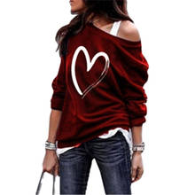 Umeko 2020 Autumn Sweatshirt Women's Casual Long Sleeve Off Shoulder Tops Love Heart Printed Pullover Jumper Hoodie Plus Size 2024 - buy cheap