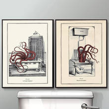 Canvas Painting Home Decor Nordic Vintage Octopus Print Funny Toilet Wall Art Cloakroom Poster Modular Picture Shower Room Frame 2024 - buy cheap