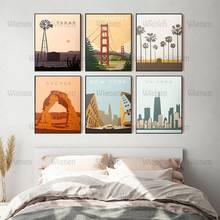 Viagens vintage cidades poster da lona nova iorque san francisco chicago texas paisagem arte da lona quadros de parede decoração da sua casa 2024 - compre barato