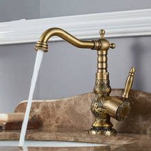 Basin Faucets Antique Brass Bathroom Sink Faucet Carving Tap 360 Rotate Handle Hot and Cold Water Mixer Taps Crane 2024 - buy cheap