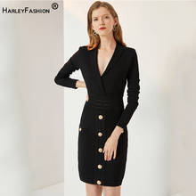 HarleyFashion Autumn Unique Design Women Knit Sheath Dresses Notched Collar Hole Waist High Street Slim Stretchy Dress 2024 - buy cheap