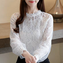 Fashion Woman Blouses 2021 Spring Long Sleeve White Lace Blouse Women Stand Collar Women Blouse Womens Tops And Blouses C421 2024 - buy cheap