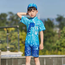 Детский цельный купальник с длинными рукавами для мальчиков возрастом от 2 до 12 лет солнцезащитный купальник, пляжная одежда для серфинга, купальный костюм с шапочкой 2024 - купить недорого