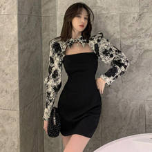 Lady Long Sleeve Hollow Out Party Slim Elegant Polo Collar Dresses  Women Cool Gothic Fake-two-pieces Mini Dress 2022 Summer 2024 - buy cheap