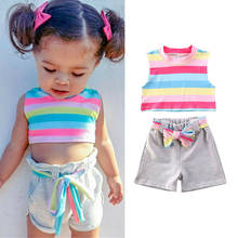 Toddler Kid Baby Girl Clothes Sleeveless Striped Vest Top Shorts Outfit Set Summer Girls Clothing Sunsuit 2024 - купить недорого