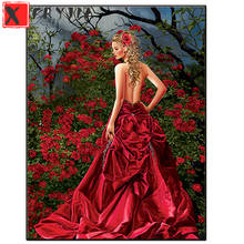 5d pintura de diamantes sensual mulher vermelha em flores vermelhas faça-você-mesmo completo quadrado broca bordada redonda mosaico de diamantes decoração de casa 2024 - compre barato