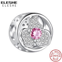 Eleshe-miçanga de flor rosa na moda, 925, prata esterlina, cristal cz, pingente para mulheres, braceletes originais, & pulseiras, joias, faça você mesmo 2024 - compre barato