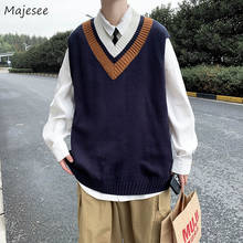 Sweater Vest Men Loose V-neck Korean-style Chic Leisure Fashion Students Sweaters Outwear All-match Knitted Autumn-winter New BF 2024 - buy cheap