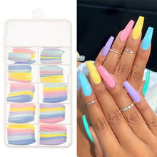 100 Pcs/Box Long Coffin False Nails Candy color Fake Nails Flat Shape Nail Art Tips Natural Clear Full Cover Fake Nail Tips 2024 - buy cheap