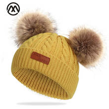Chapéu de algodão infantil fofo, chapéu de inverno ao ar livre, lazer, bola de cabelo, chapéu de malha, menino, menina, etiqueta, chapéu de bebê confortável 2024 - compre barato