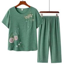 Pant Sets Women Leisure elegance Short Sleeve T-shirt Top Pants Floral Print Loose Loungewear Home Outfit Women's Clothing 2021 2024 - buy cheap