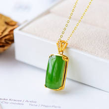 Natural Hetian Jade Green Jade Square Plate Lucky Pendant Pendant Spinach Green S925 Sterling Silver Inlaid Ancient Gold Craft O 2024 - buy cheap