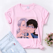 ¡YURI! Camiseta con estampado gráfico de On ICE para mujer, remera rosa de estética Harajuku, camiseta informal de Anime japonés Y2k para mujer 2021 2024 - compra barato
