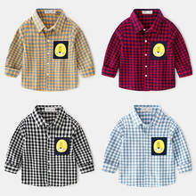 Camisa estampa de desenho animado para crianças, camisa xadrez de algodão de manga comprida para meninos, roupas infantis de 2-7 anos 2024 - compre barato
