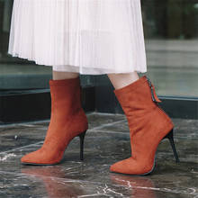 Botines de tacón alto con cremallera para mujer, botas de tacón alto con punta puntiaguda, color negro, talla grande 34-43, 2021 2024 - compra barato