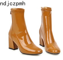 Bota feminina salto alto com zíper redondo, calçado feminino salto alto plus size 33-46 7.5cm preto 2024 - compre barato