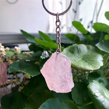 LLavero de cuarzo Natural, artesanía, cristal, Cuarzo Rosa, piedra de color curativo 2024 - compra barato