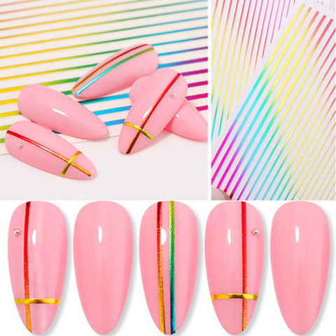 Gold 3D Nail Sticker Curve Stripe Lines Nails Stickers Gradient Adhesive Striping Tape Nail Foil Nail Art Stickers Decals Silver 2022 - buy cheap