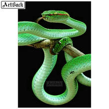 Pintura de serpente verde completa quadrada/redonda bordado animal 5d arte em tela diy 3d adesivo de mosaico de cristal 40x60cm 2024 - compre barato