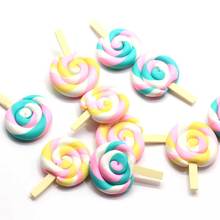 20/50PCS Wholesale 24*35MM Rainbow Lollipop Candy Sweet  Swirl Polymer Clay Candy Dessert Sweets 3D Clay Lollipop Cand 2024 - buy cheap