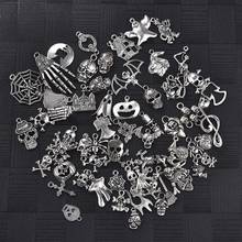 60pcs Mixed  Silver Color Halloween Skull Ghost Charms Pendant Alloy Pendent for DIY Craft Bracelet Necklace Jewelry Findings 2024 - buy cheap