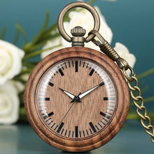 Reloj de bolsillo de madera para hombre y mujer, cronógrafo de cuarzo marrón ligero, esfera verde, pantalla analógica, cadena colgante 2024 - compra barato