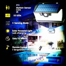 55 led 900lm radar de controle remoto luz solar inteligente 3 iluminação lateral excelente microondas ip acampamento lâmpada parede rua quintal ca 2024 - compre barato