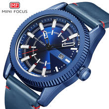 MINI FOCUS Blue Leather Watch Army Sports Quartz Watches Men Top Brand Analog Wristwatch Man Waterproof Relogios Masculino Clock 2024 - buy cheap