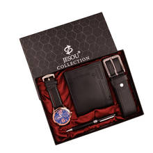 Nova moda 4 pçs/set caixa de presente dos homens conjunto belamente embalado carteira cinto caneta conjunto relógios quartzo relógio masculino 2024 - compre barato