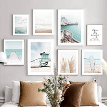 Tabla de surf de caña Seagull Brige Pier Island, arte de pared, pintura en lienzo, carteles nórdicos e impresiones, imágenes de pared para decoración de sala de estar 2024 - compra barato