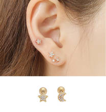 925 sterling silver earring fashion zircon star moon screw ear ring sweet temperament wild trend female girl silver ear jewelry 2024 - buy cheap