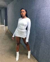 Autumn Long Sleeve Reflective Strips Tops Patchwork Mini Skirt Set Two Piece Set Sexy Skinny Women Tracksuit White Club Outfits 2024 - buy cheap