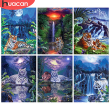 Huacan 5d diy pintura diamante nova paisagem diamante bordado venda animais tigre imagens de strass mosaico decoração da sua casa 2024 - compre barato